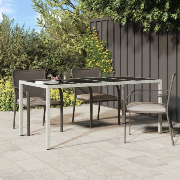 Stylish White Garden Table with Tempered Glass Top and Poly Rattan Frame - Perfect for Patio or Outdoor Living Space