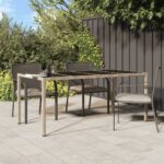 Stylish Beige Garden Table with Tempered Glass Top and Poly Rattan Frame - Outdoor Patio Furniture