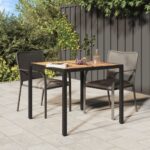 Stylish Black Garden Table with Poly Rattan and Solid Acacia Wood - Perfect for Patio or Outdoor Living Space