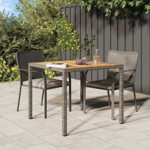 Stylish Grey Garden Table in Poly Rattan and Solid Acacia Wood - Perfect for Patio or Outdoor Spaces