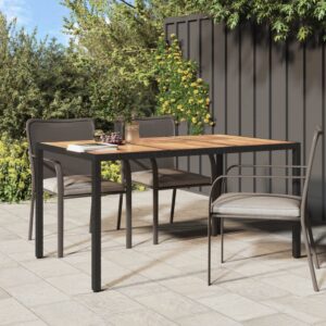 Stylish Black Garden Table in Poly Rattan and Solid Acacia Wood - Outdoor Patio Furniture