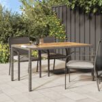 Stylish Grey Garden Table in Poly Rattan and Solid Acacia Wood - Outdoor Patio Furniture