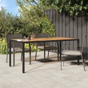 Stylish Black Garden Table in Poly Rattan and Solid Acacia Wood - Ideal for Patio or Outdoor Living Space