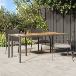 Stylish Grey Garden Table in Poly Rattan and Solid Acacia Wood - Perfect for Patio or Outdoor Living Space