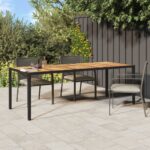 Spacious Black Garden Table in Poly Rattan and Solid Acacia Wood with Sturdy Steel Frame