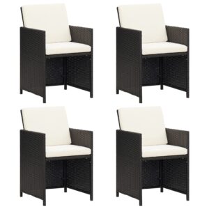 Modern Outdoor Garden Chairs Set of 4  Black Poly Rattan with Cream White Cushions