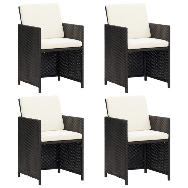 Modern Outdoor Garden Chairs Set of 4  Black Poly Rattan with Cream White Cushions