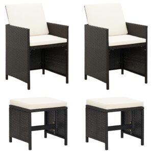 Stylish Black Poly Rattan Garden Chair and Stool Set  Weather-Resistant  Comfortable  Outdoor Patio Furniture