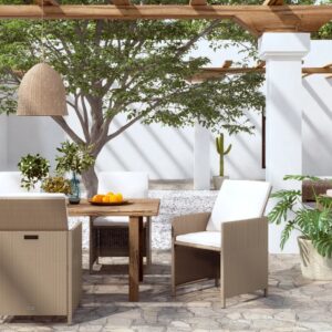 Beige Poly Rattan Garden Chairs Set with Cushions  Weather-Resistant Outdoor Patio Furniture