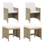 Beige Poly Rattan Garden Chairs and Stools Set  Weather-Resistant Outdoor Furniture with Cushions