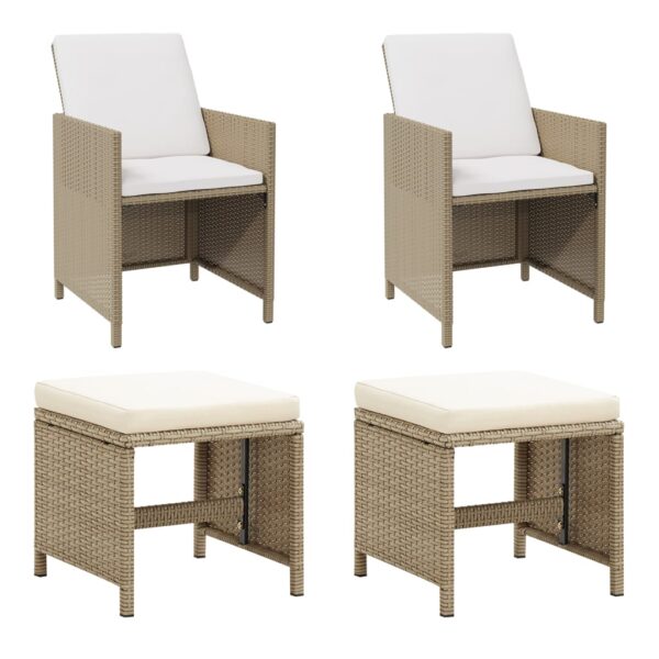 Beige Poly Rattan Garden Chairs and Stools Set  Weather-Resistant Outdoor Furniture with Cushions