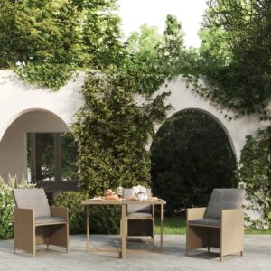 Beige Outdoor Garden Table in Poly Rattan and Glass - Weather-Resistant  Easy to Clean  Sturdy