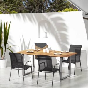 Set of 4 Black Textilene Garden Chairs - Weather-Resistant  Lightweight  Easy to Clean  Steel Frame