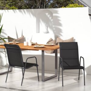 Set of 2 Black Textilene Garden Chairs - Steel Frame  Weather-Resistant  Lightweight  Comfortable  Easy to Clean