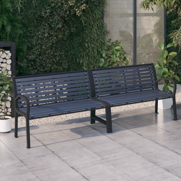 Stylish Twin Garden Bench in Black - Durable Steel and WPC - Ideal for Outdoor Spaces