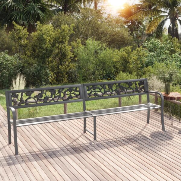 Twin Garden Bench 246 cm Grey Steel