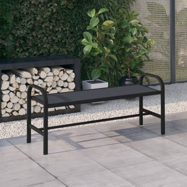 Black Garden Bench Outdoor Patio Furniture Weather-Resistant Steel and WPC Material