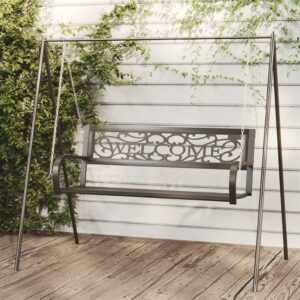 Black Garden Swing Bench in Steel and Plastic  Weather-Resistant  Outdoor Patio Furniture