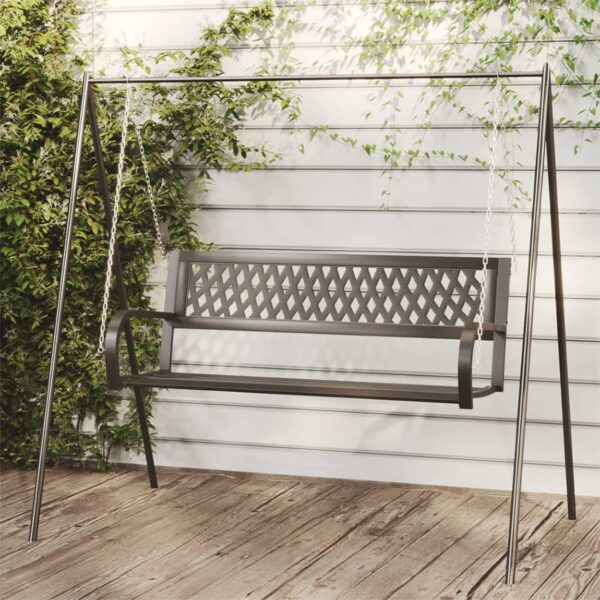 Black Garden Swing Bench in Steel and Plastic  Weather-Resistant  Outdoor Patio Furniture