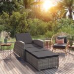 Stylish Grey Sun Lounger with Dark Grey Cushion  Adjustable Backrest  Poly Rattan Material