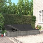 Convertible Sun Bed with Cushions Poly Rattan Dark Grey