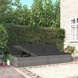 Convertible Sun Bed with Cushions Poly Rattan Dark Grey