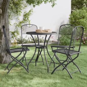 Set of 4 Anthracite Folding Garden Chairs  Expanded Metal Mesh  Sturdy Iron Frame  Modern Design