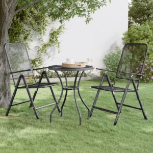 Set of 2 Anthracite Folding Garden Chairs with Adjustable Backrest and Expanded Metal Mesh