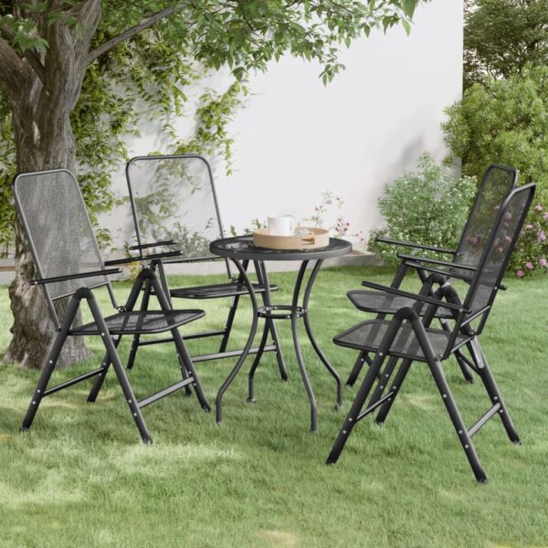 Set of 4 Anthracite Folding Garden Chairs with Adjustable Backrest and Expanded Metal Mesh