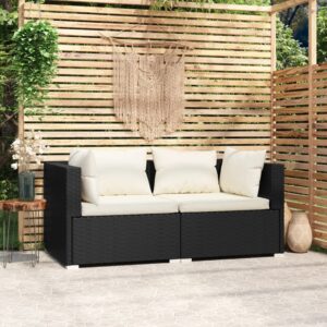 Stylish Black Poly Rattan 2-Seater Sofa with Cream Cushions for Indoor and Outdoor Use