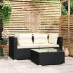 Stylish Black Garden Lounge Set with Cushions - Poly Rattan Outdoor Furniture Set