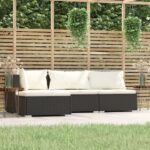 Stylish Black Poly Rattan Garden Lounge Set with Cushions - Four Piece  Weatherproof  Comfortable