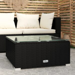 Stylish Black Garden Coffee Table in Poly Rattan and Glass - Waterproof  Durable  Lightweight