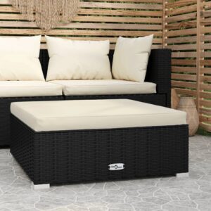 Stylish Black Garden Footrest with Cushion  Poly Rattan  Waterproof  Lightweight  Comfortable