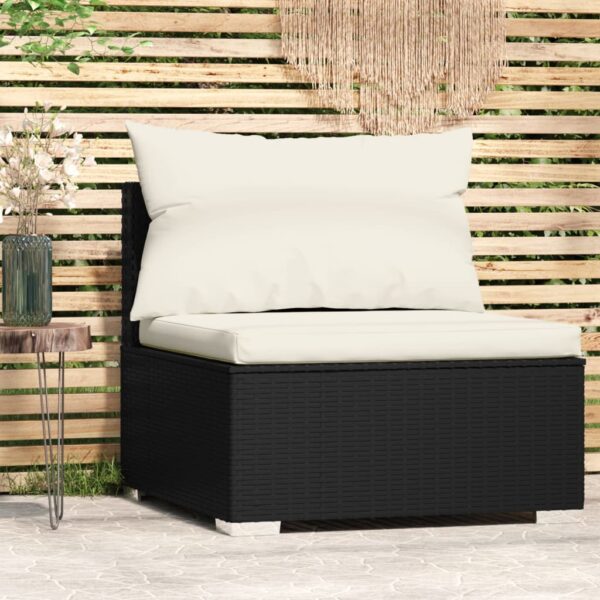 Stylish Garden Middle Sofa with Cushions in Black Poly Rattan - Waterproof and Durable