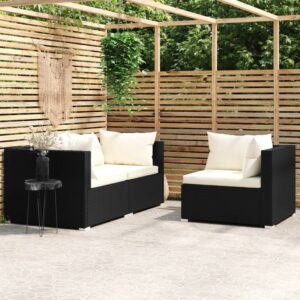 Stylish 3 Piece Garden Lounge Set with Cushions in Black Poly Rattan - Perfect for Indoor and Outdoor Use