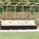 Stylish Black Poly Rattan 4-Seater Sofa with Cream Cushions for Indoor and Outdoor Use