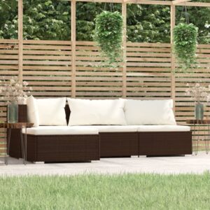 Stylish Brown Garden Lounge Set with Cushions - Poly Rattan  Waterproof  Durable  Comfortable