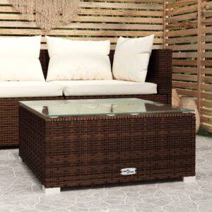 Stylish Garden Coffee Table in Brown - Poly Rattan and Glass - Perfect for Indoor and Outdoor Use