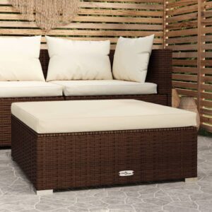 Stylish Garden Footrest with Cushion in Brown Poly Rattan  Waterproof and Durable  Perfect for Indoor and Outdoor Use