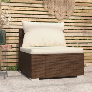 Stylish Garden Middle Sofa with Cushions in Brown Poly Rattan - Waterproof and Durable