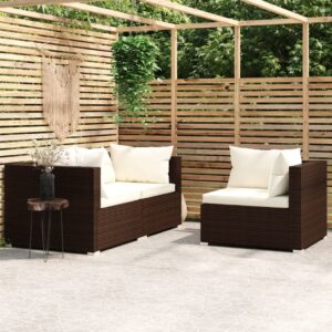 Stylish 3 Piece Garden Lounge Set with Cushions in Brown Poly Rattan - Perfect for Indoor and Outdoor Use