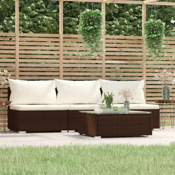 Stylish 4 Piece Garden Lounge Set with Cushions in Brown Poly Rattan - Perfect for Indoor and Outdoor Use