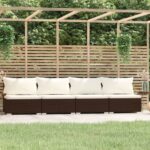 4-Seater Sofa with Cushions Brown Poly Rattan