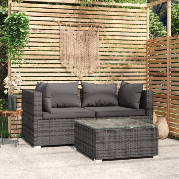 Stylish Grey Garden Lounge Set with Cushions - Poly Rattan Outdoor Furniture - Waterproof and Durable