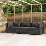 3-Seater Sofa with Cushions Grey Poly Rattan