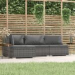 4 Piece Garden Lounge Set with Cushions Grey Poly Rattan