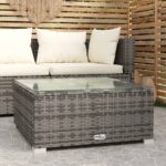 Stylish Grey Garden Coffee Table - Poly Rattan and Glass - Perfect for Indoor and Outdoor Use