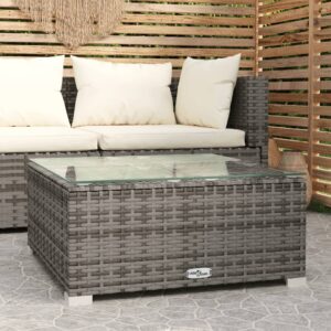 Stylish Grey Garden Coffee Table - Poly Rattan and Glass - Perfect for Indoor and Outdoor Use