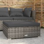 Stylish Grey Garden Footrest with Cushion  Poly Rattan  Waterproof  Lightweight  Modular Design